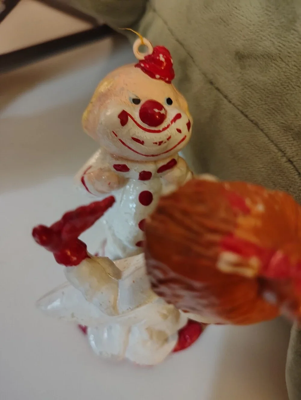 Pair of vintage plastic blow mold clown Christmas ornaments